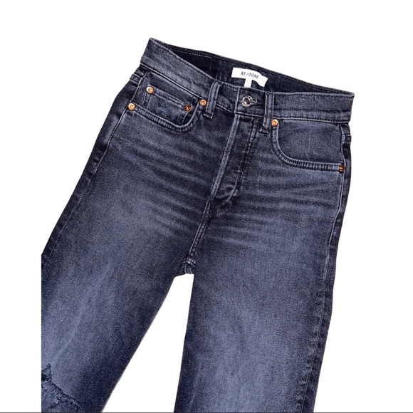 Re/Done 70s Stove Pipe Jeans High Waist Raw Hem Washed Black - Picture 6 of 6